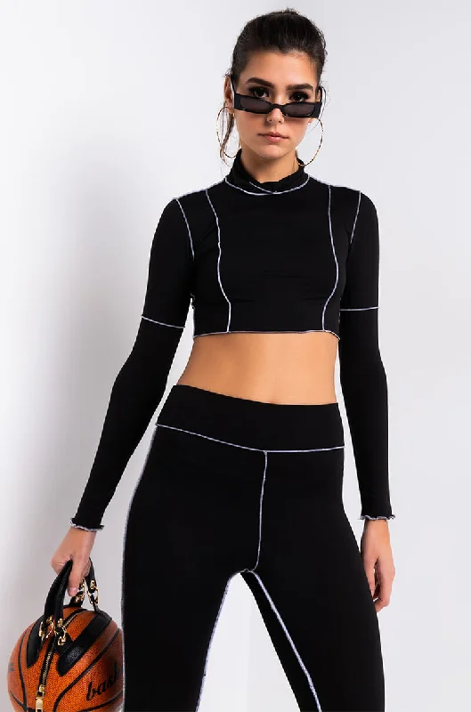 INSIDE OUT MOCK NECK LONG SLEEVE CROP TOP BLACK WHITE