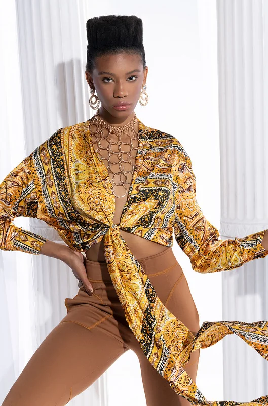 RESORT VIBES TIE FRONT TOP YELLOW MULTI