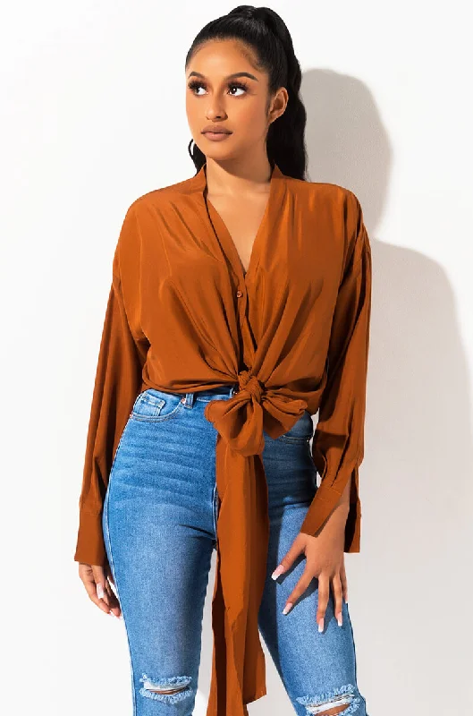 SEXY LINEN DRESSY BLOUSE rust