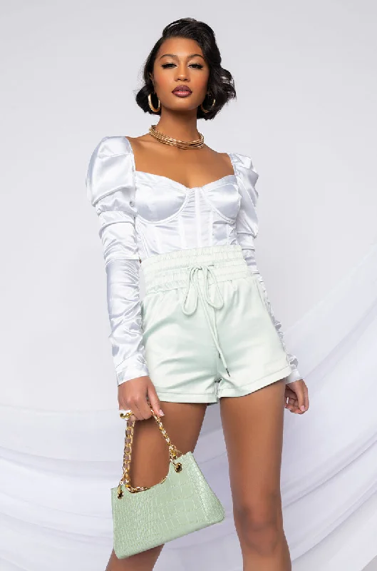 TAKING NAMES RUCHED SLEEVE CORSET BLOUSE WHITE