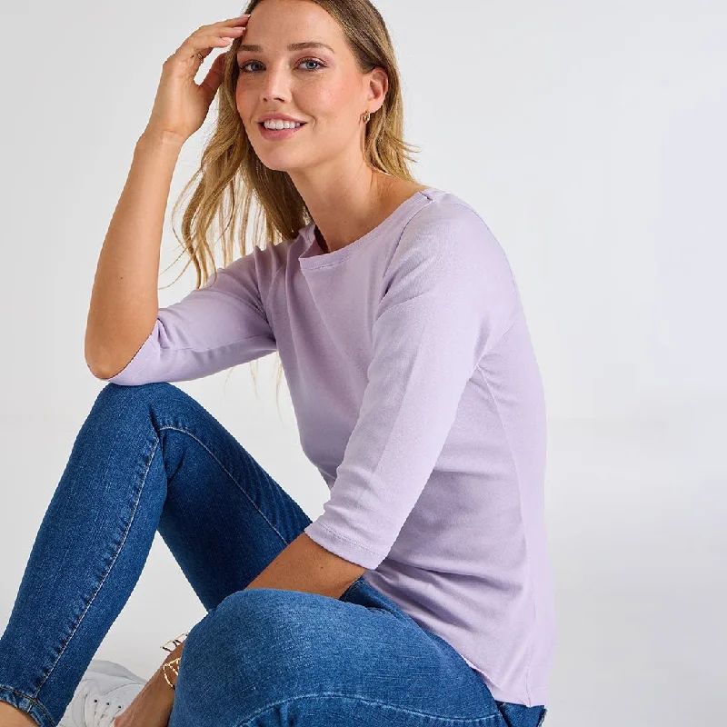 Ladies Pastel Lilac 3/4 Sleeve Slash Neck Top