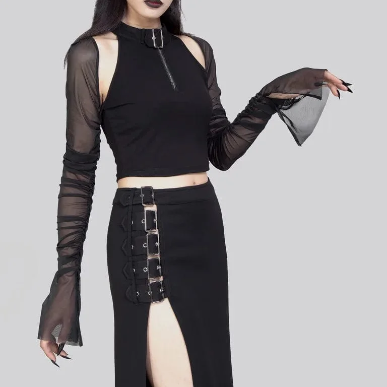 Women's Punk Cutout Mesh Splice Crop Top