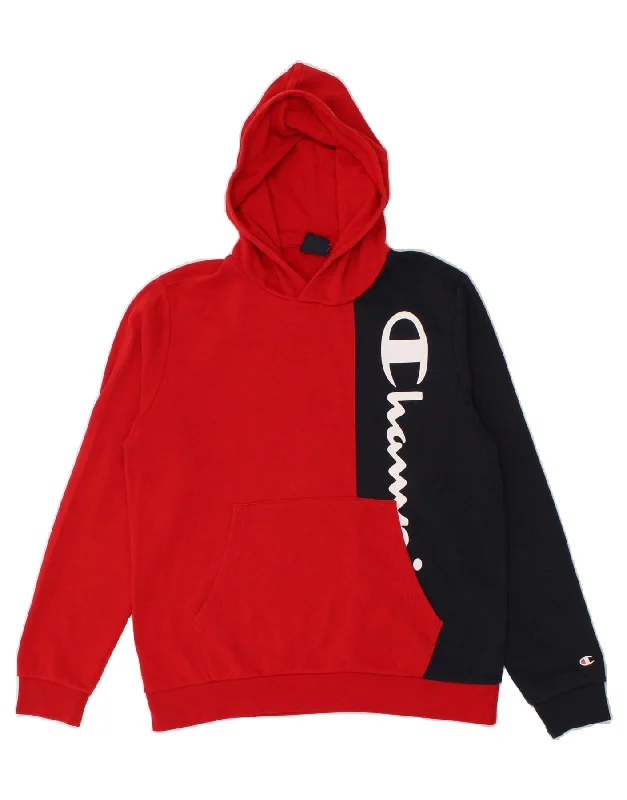 CHAMPION Boys Graphic Hoodie Jumper 15-16 Years 2XL Red Colourblock