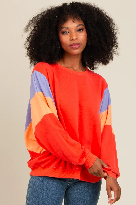 Coral Colorblock Dolman Sleeve Sweatshirt