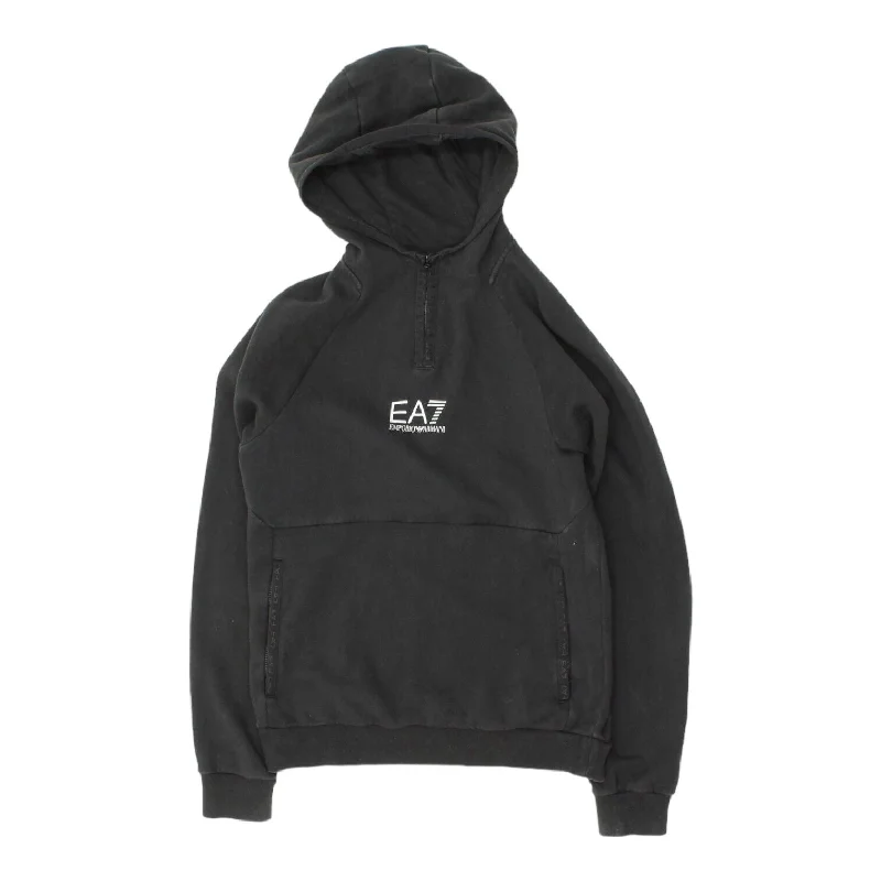 EA7 Emporio Armani Mens Black Half Zip Hoodie | Designer Streetwear Sportswear