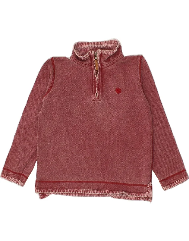 FAT FACE Boys Graphic Zip Neck Sweatshirt Jumper 8-9 Years Maroon Cotton