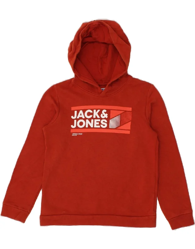 JACK & JONES Boys Graphic Hoodie Jumper 9-10 Years Orange Cotton