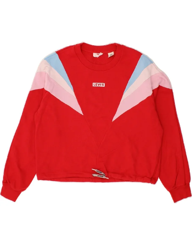 LEVI'S Womens Oversized Crop Sweatshirt Jumper UK 6 XS Red Colourblock