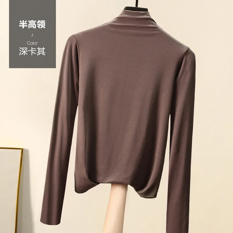 Modal Long-sleeved T-shirt Women's Fall/winter 2021 New Women's Half-high Collar Bottoming Shirt With Slim Plus Size Top