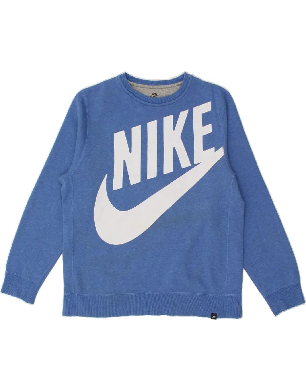 NIKE Boys Graphic Sweatshirt Jumper 13-14 Years XL Blue Cotton