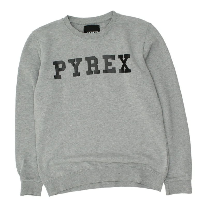 Pyrex Mens Grey Spell Out Logo Sweatshirt | Designer Streetwear Jumper VTG