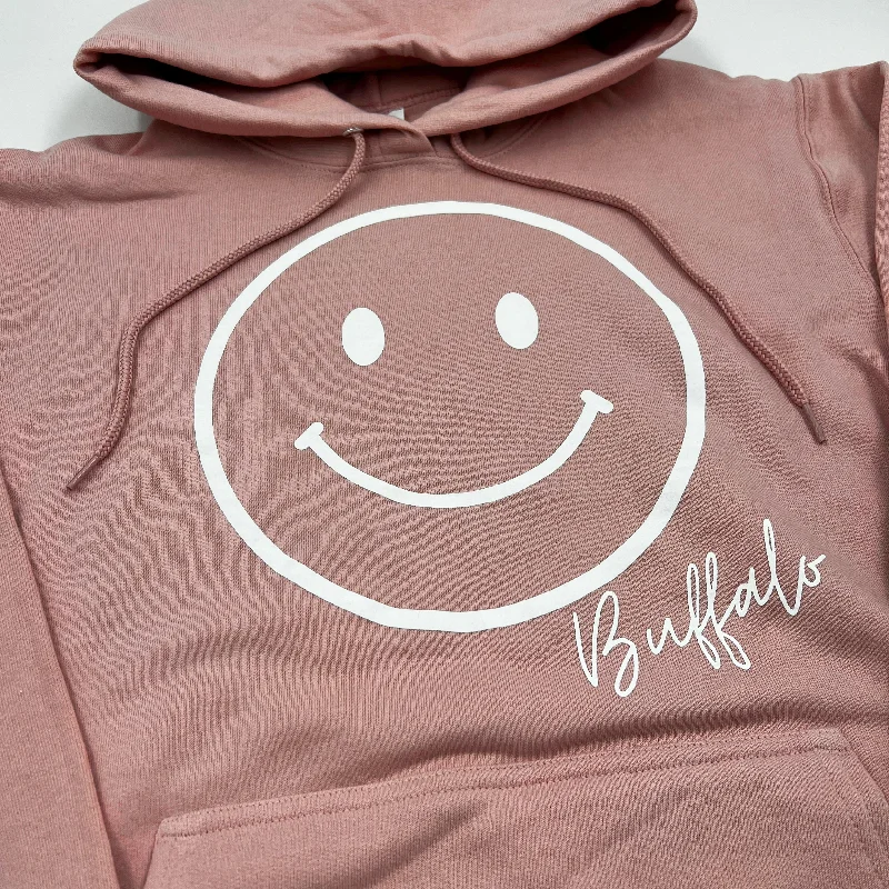 Smiley Face With Buffalo Wordmark Pale Blush Hoodie