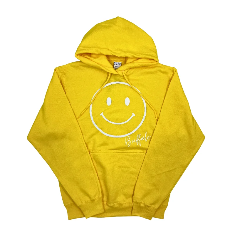 Smiley Face With Buffalo Wordmark Yellow Hoodie