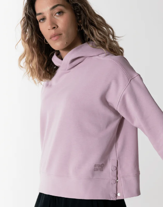 Side Snap Crop Hoodie in Pale Pink