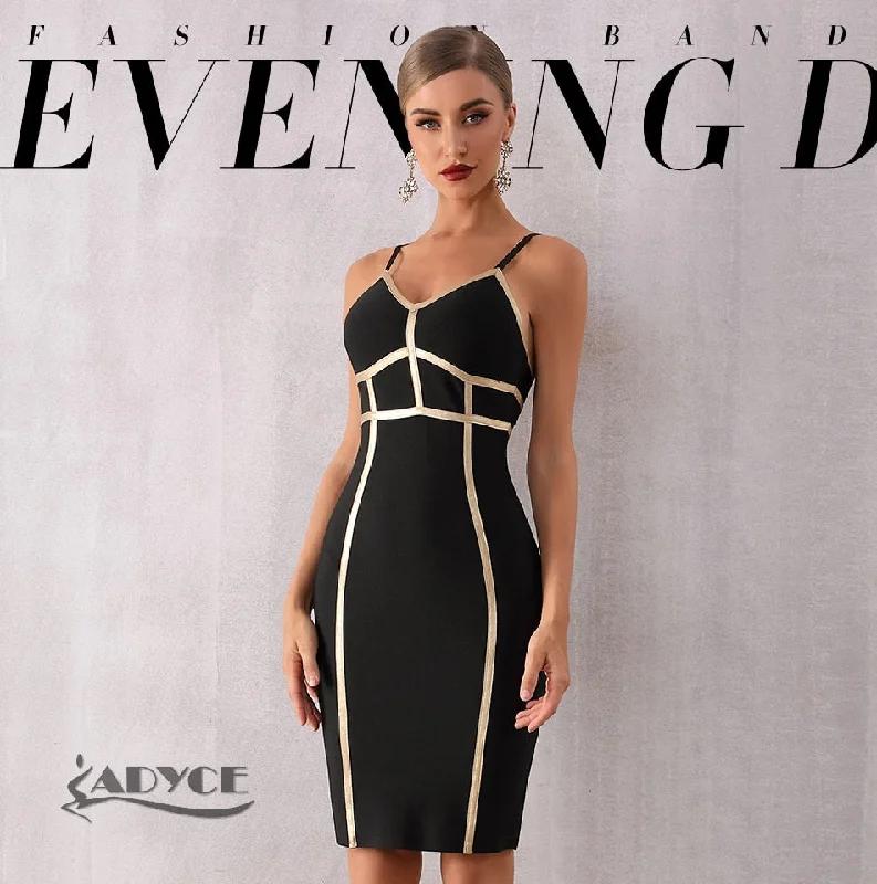 ADYCE Elegant Sexy Spaghetti Strap Striped Bodycon Bandage Party Dress - H7131 Chiffon Maxi Beach