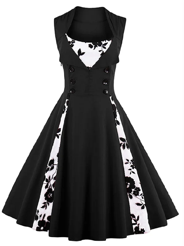 Black Casual Plus Size Floral Print Sleeveless Midi Party Dress Satin Halter Glamorous