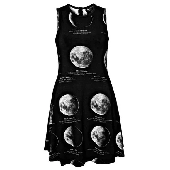 Crazy Party Dress | Crazy for the Moon | Lunar Skater Gothic Black Dress Tunics Bridal satin