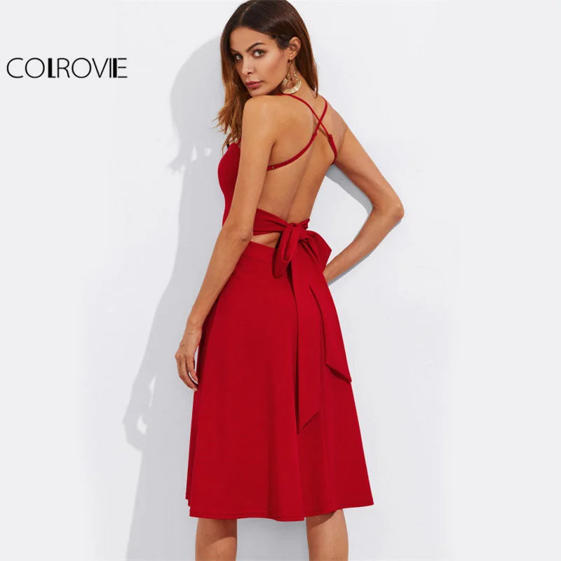 Crisscross Belted Back Cut Out Fitted & Flared Party Dress Tunics Versatile stylish