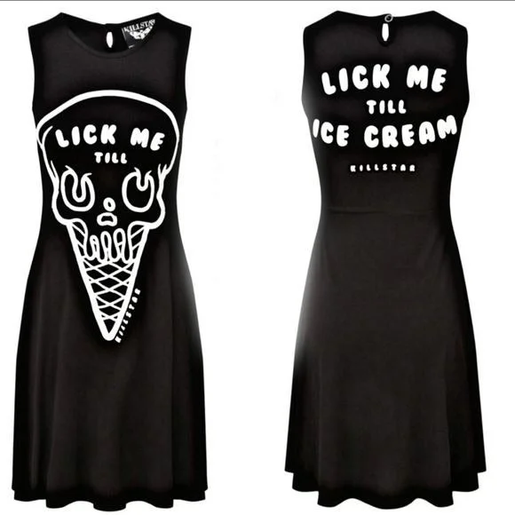 Day or Night Dress | iScream | Skater Dress Gothic Black Soft Jersey Fabric Tunics Prom sequined