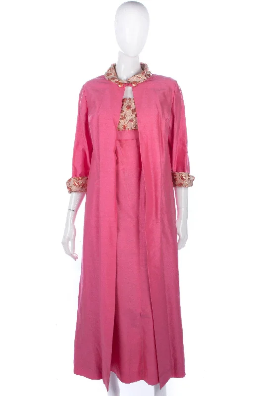 Fabulous Vintage 1950/60's Raw Silk Pink and Gold Long Evening Dress and Coat Size 10 Tunics Sale discount