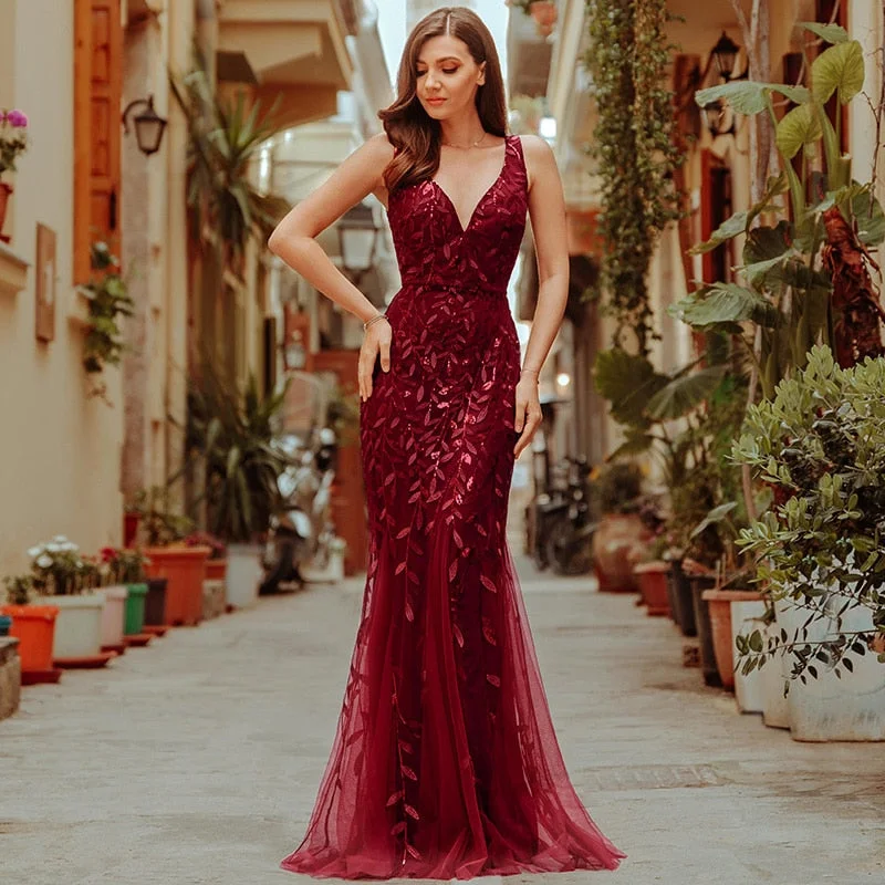 FORMAL EVENING DRESSES 2020 EVER PRETTY NEW MERMAID O-NECK SHORT SLEEVE LACE APPLIQUSE TULLE LONG PARTY GOWNS ROBE SOIREE SEXY Tunics Luxurious high-end