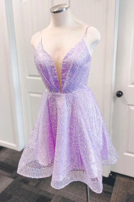Glitter Lavender Straps Short Party Dress Mermaid Tail Wedding