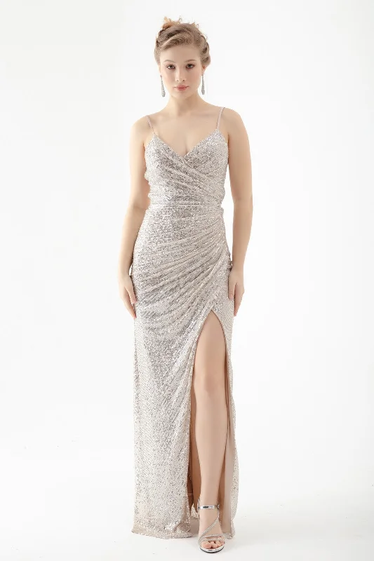 Long Evening Dress Dress With Women'S Back Low -Cut Sequined Peplum Ruffle Cocktail
