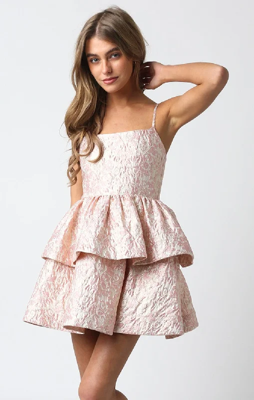 Pink Brocade Party Dress Tunics Office stylish