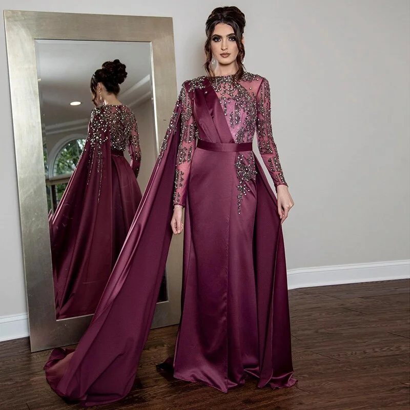 For Sale Burgundy Evening Dress with Cape Sleeve SS276 Turtleneck Neckline Stylish