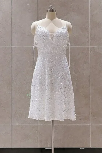 Stunning A-Line White Sequins Party Dress Pleated Skirt Elegant