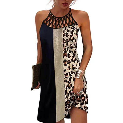 Summer Dresses Women's Neck Print Loose Casual Sleeveless Short Dress Beach Party Dress Mesh Casual Dress | Original Brand Tunics Recommended stylist