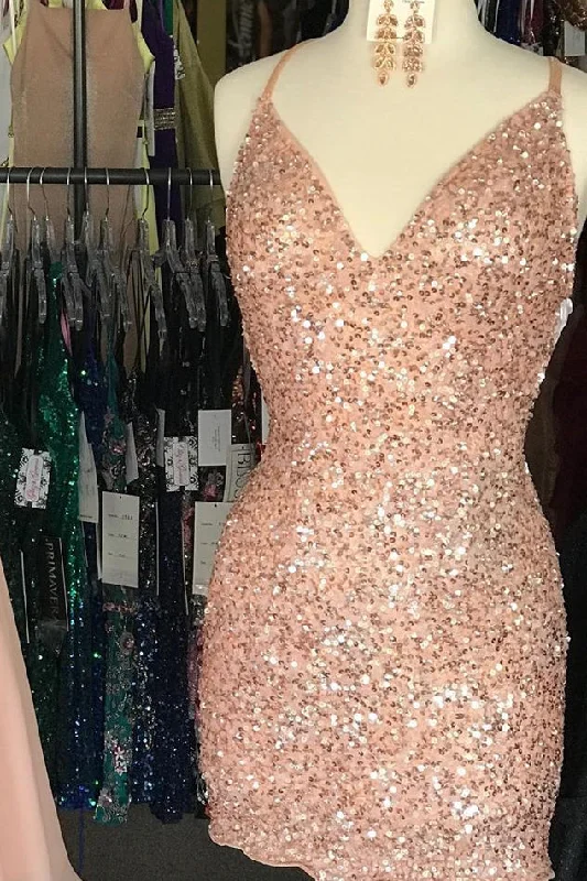 Tight Sparkle Peach Sequins Party Dress Tunics Designer luxury