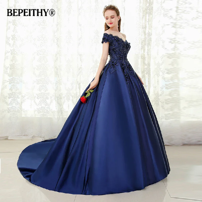 V-neck Navy Blue Long Evening Dress Lace Beaded Tunics Spring floral