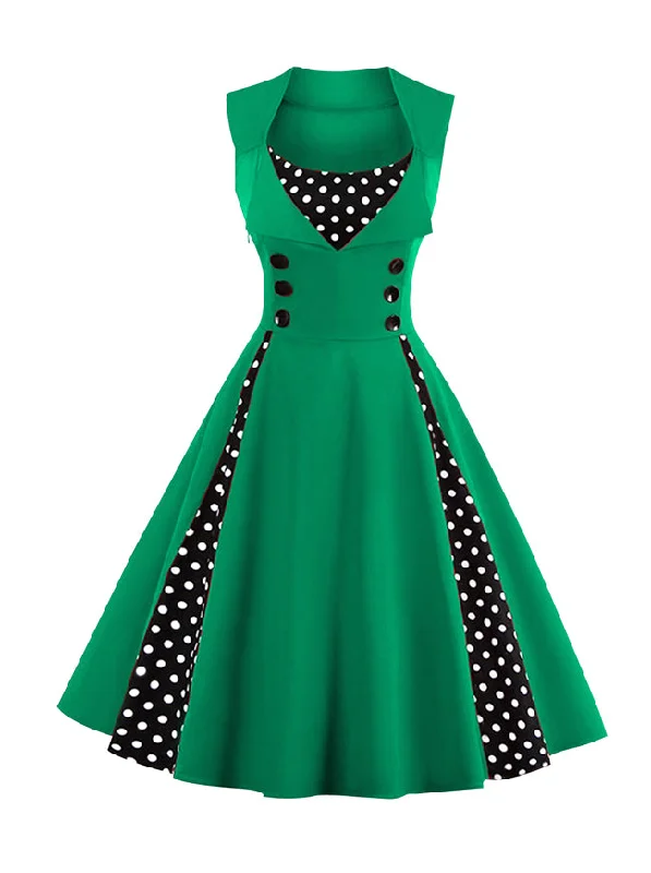 Vintage A-Line Polka Dot Print Cocktail 50s Style Party Dress Tunics Practical easy-care