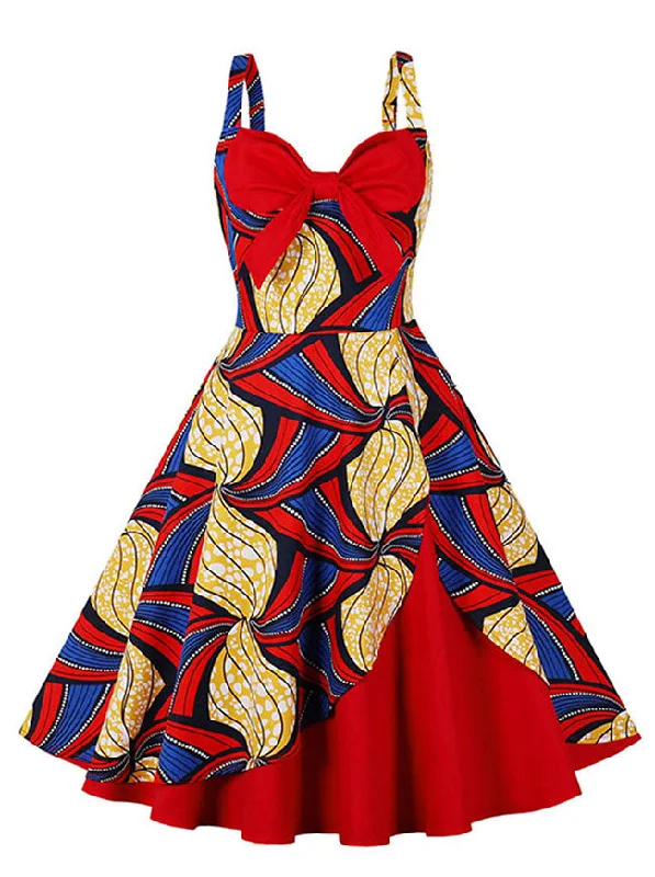 Women's 1950s Retro Sweetheart Bodice Printed Cocktail Swing Party Dress Tunics Lace romantic