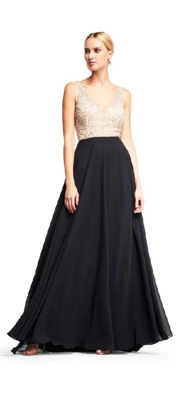 Aidan Mattox - Embellished V Neck Flowy Evening Dress MD1E200982SC Pencil Length Work