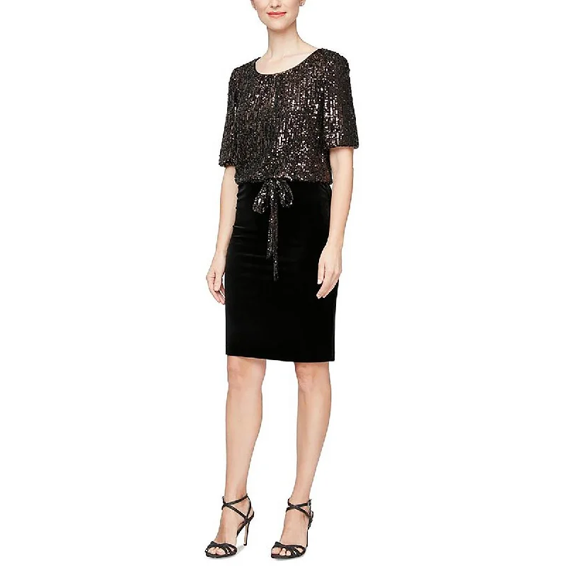 Alex Evenings Womens Sequined Knee-Length Cocktail And Party Dress Tunics Denim casual