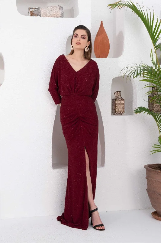 Angelino Burgundy silvery slit dress with long evening dresses Tunics Favorite customer