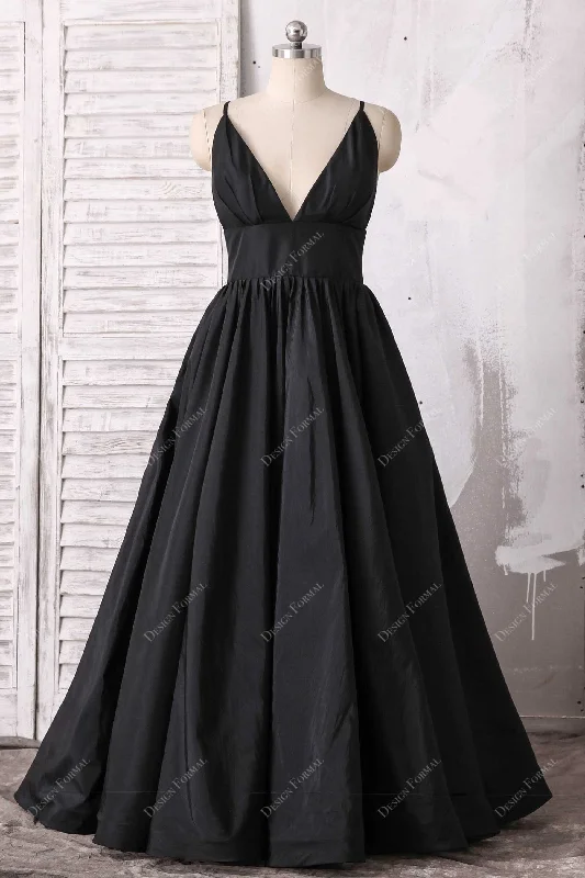 Plus Size Black Taffeta V-Neck Empire Simple A-line Evening Dress Tunics Party sparkling