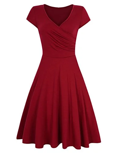 HiQueen Women V-Neck A-Line Fit Flare Swing Party Dress Chiffon Maxi Beach