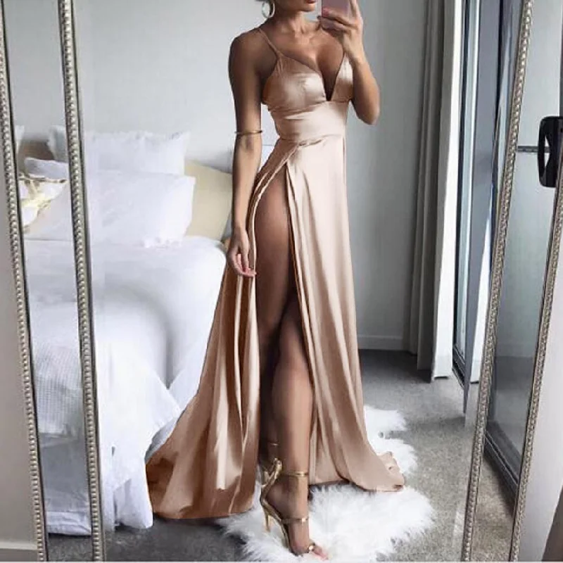 KANCOOLD Dress High-Split Maxi Se Xy Women Solid Evening Party Dresses Clubwear Long Sleeveless Dress Women jul31 Tunics Long Elegant