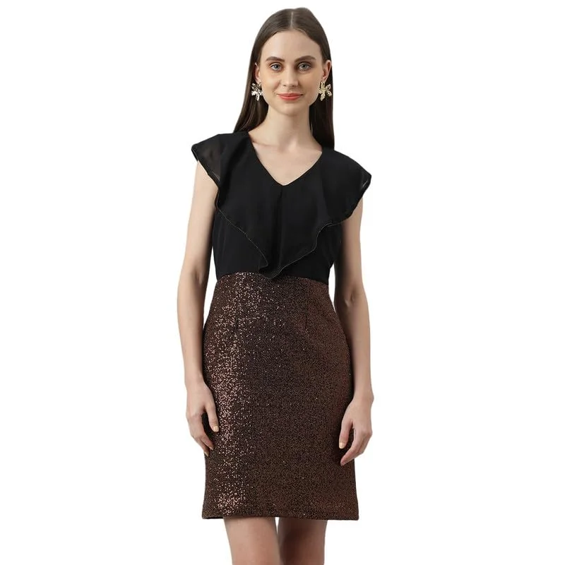Latin Quarters Women's Cap Sleeves Copper Short Dress | Party Dress | Embellished Gown Tunics Summer linen