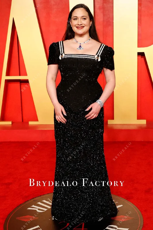 Lily Gladstone Black Shimmer 2024 Oscars After Party Dress Tunics Custom made