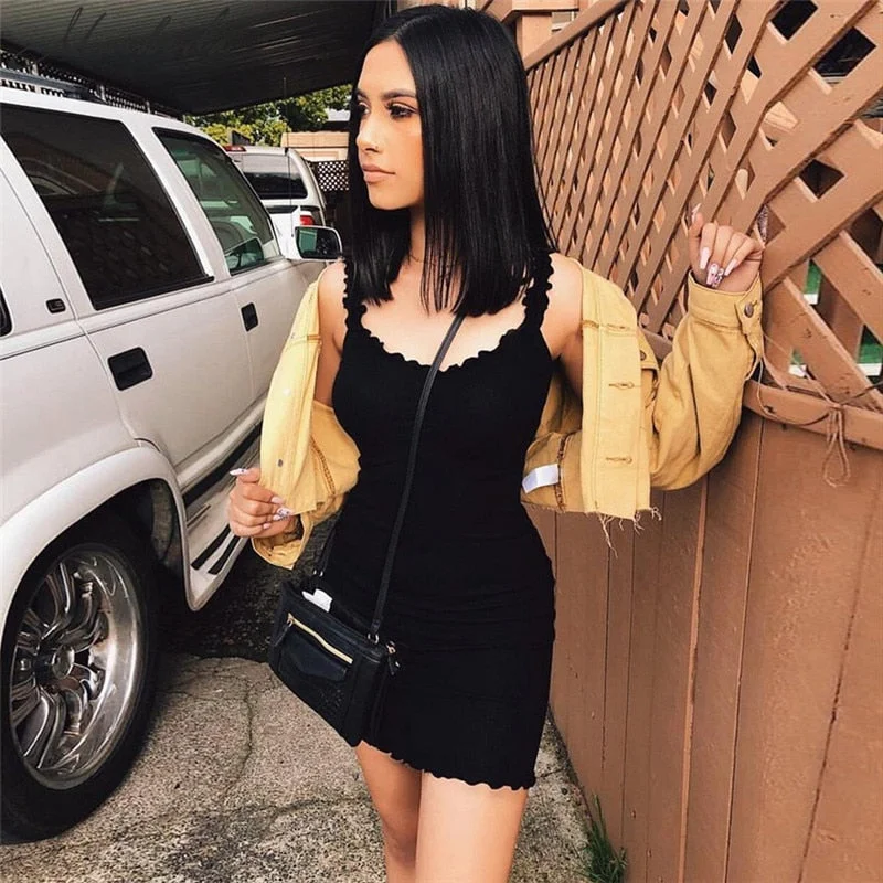Macheda Ruffles Solid Sling Summer Tight Dresses Sleeveless 2018 New Bodycon Short Dress Solid Color Sexy Party Dress Women Tunics Gym athletic