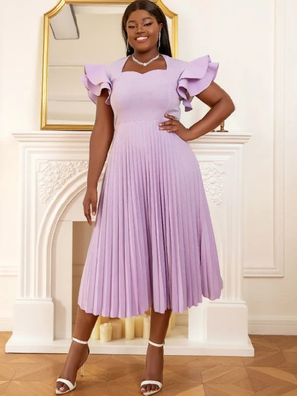 AOMEI Square Collar Ruffle Pleated Party Dresses Off-the-shoulder Bohemian Festive