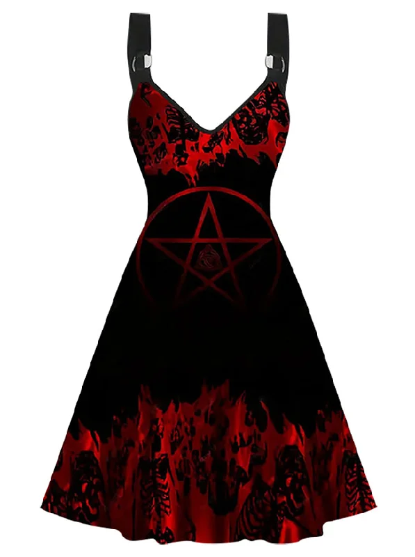 Plus Size Cami Midi Sundress Halloween Vintage Gothic Punk Casual Swing Party Dress Cowl Neckline Elegant