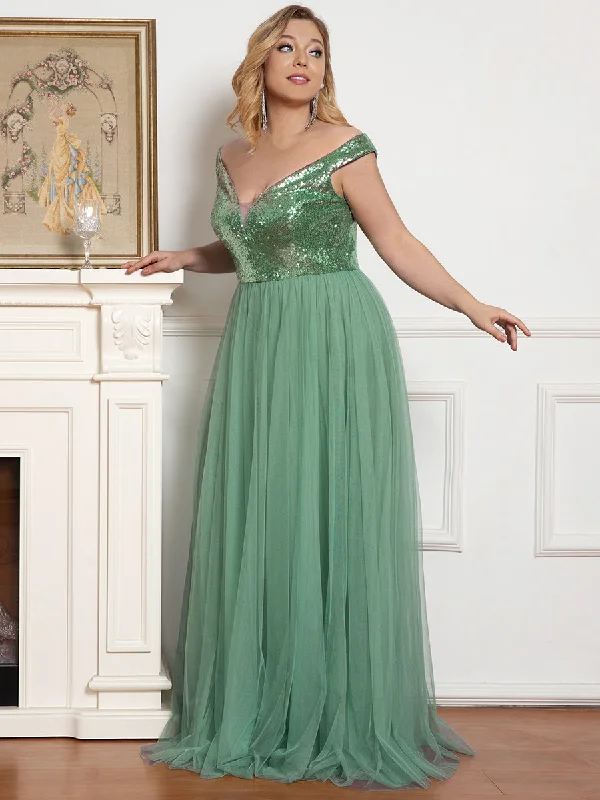 Plus Size Wholesale High Waist Tulle & Sequin Sleeveless Evening Dress EE00277 Tunics Essential wardrobe