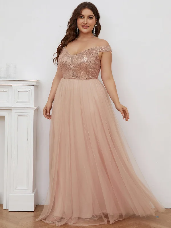 Plus Size Wholesale High Waist Tulle & Sequin Sleeveless Evening Dress Tunics Versatile functional