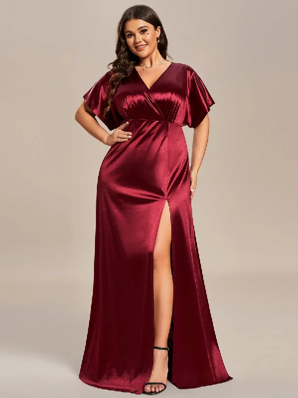 Plus Split Bat-Wing Sleeve Wholesale Stain Evening Dresses Peplum Ruffle Cocktail
