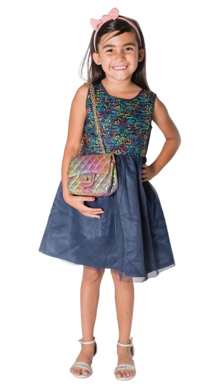 Little Girl's Navy Sequin Party Dress Tunics Fashionable trendy